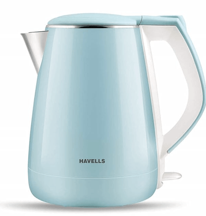 Havells Electric Kettle Aqua Plus 1250 Watts 1.2 liters , Double Layered Cool Touch Outer Body | 304 Rust Resistant SS Inner Body with Auto Shut Off | Wider Mouth | 2 Yr Manufacturer Warranty (Blue)
