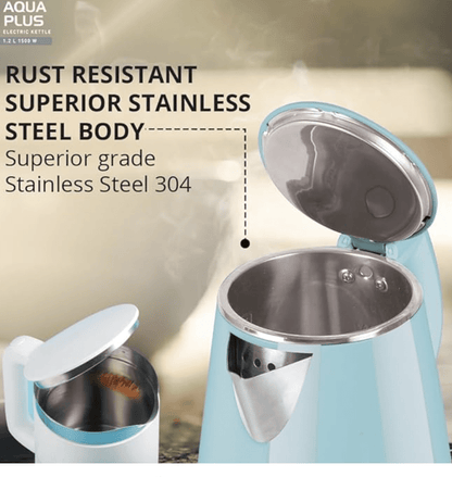 Havells Electric Kettle Aqua Plus 1250 Watts 1.2 liters , Double Layered Cool Touch Outer Body | 304 Rust Resistant SS Inner Body with Auto Shut Off | Wider Mouth | 2 Yr Manufacturer Warranty (Blue)