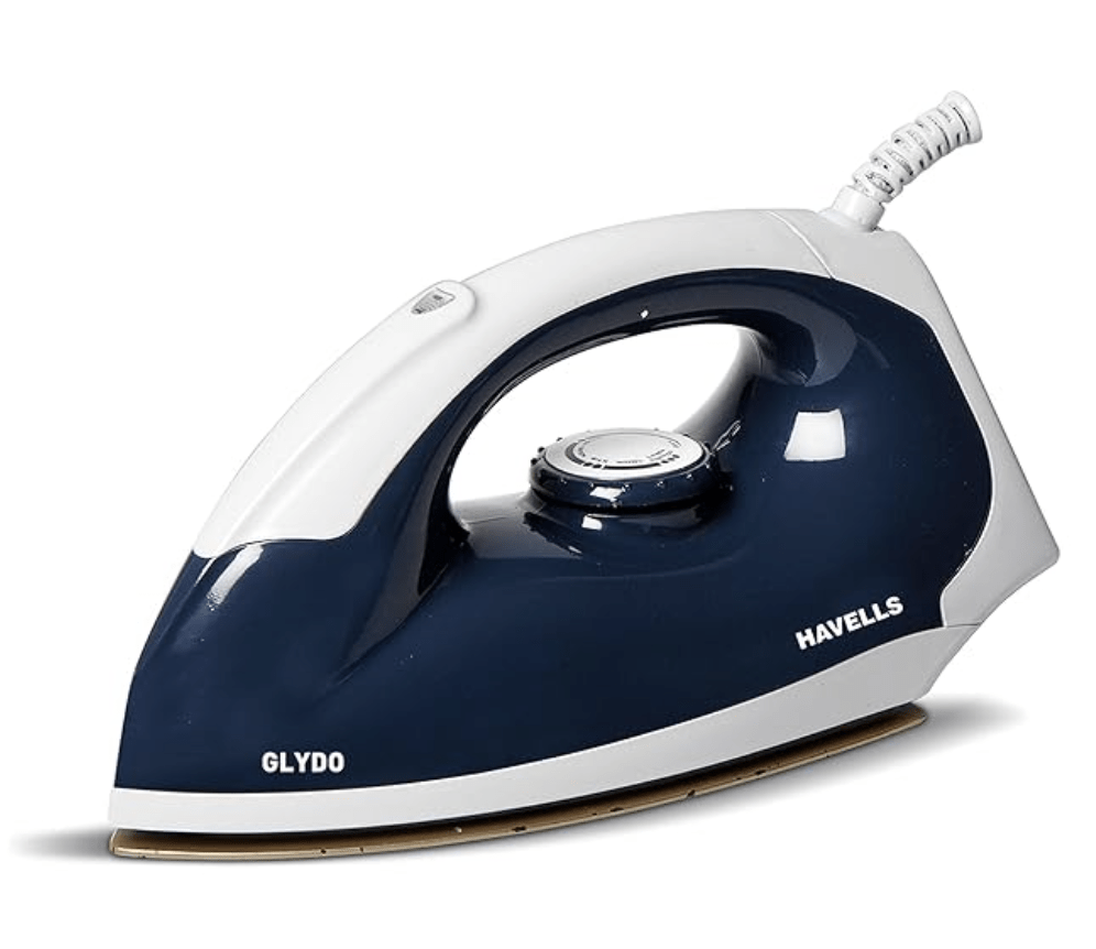 Havells Glydo 1000 watt Dry Iron With American Heritage Non Stick Sole Plate, Aerodynamic Design, Easy Grip Temperature Knob & 2 years Warranty. (Charcoal Blue)