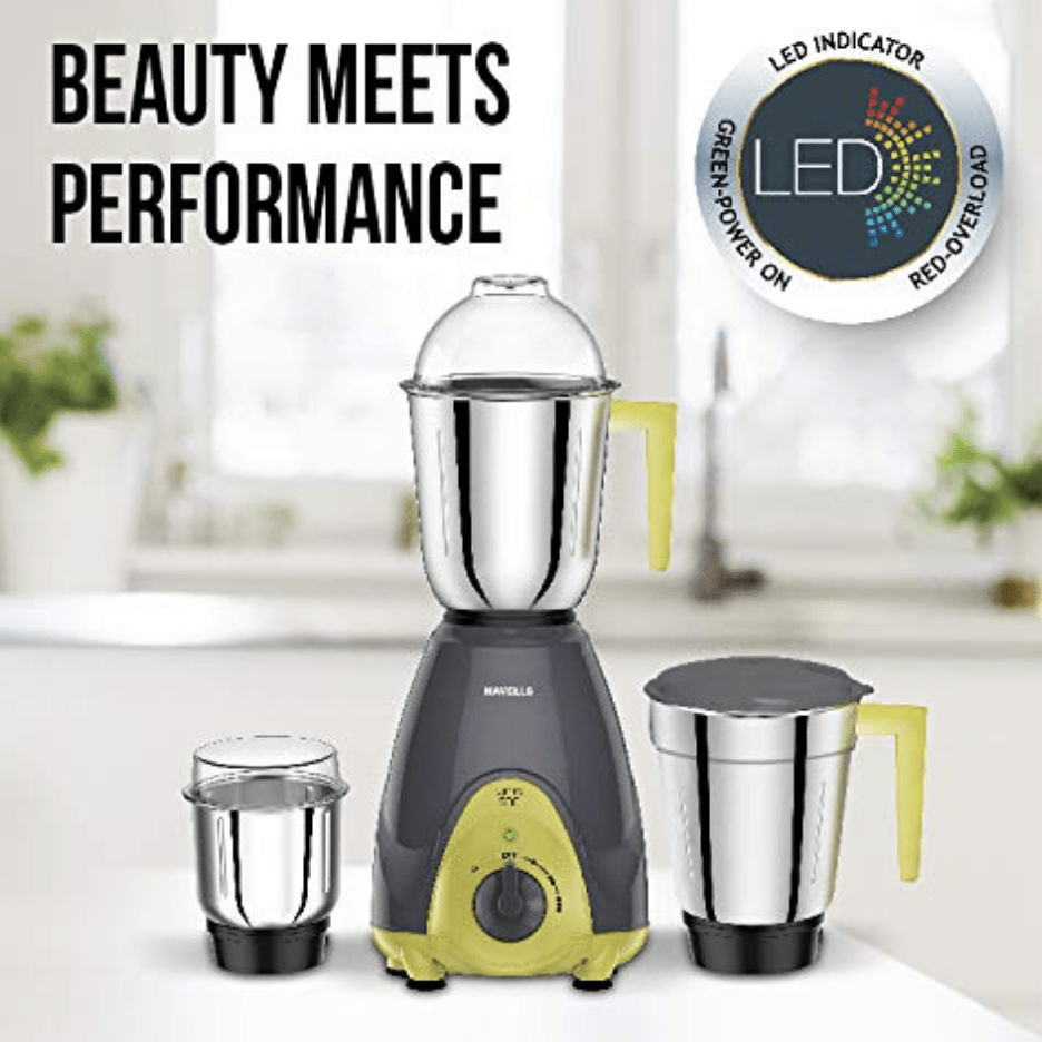 Havells Sprint Mixer Grinder, 500W, 3 Jars (Grey/ Green)