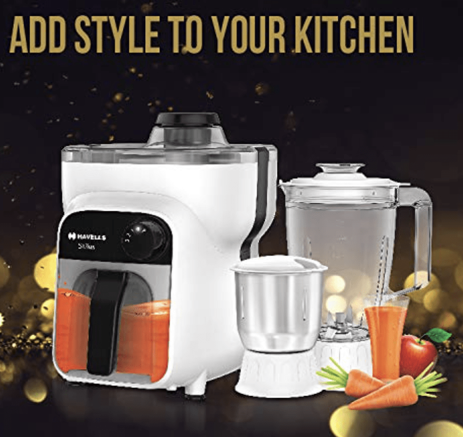 Havells Acrylonitrile Butadiene Styrene Stilus Juicer Mixer Grinder 500W With 3 Jar (Grey White), 500 Watts
