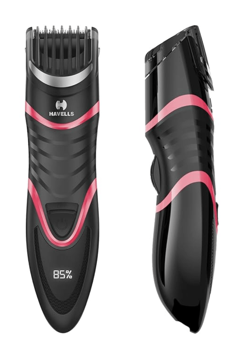 Havells Bt9009 Men Digital Display Beard & Moustache Trimmer, Fast Charge Allows 30 + Trims, 19 Built-in Precise Lengths (Black & Red)