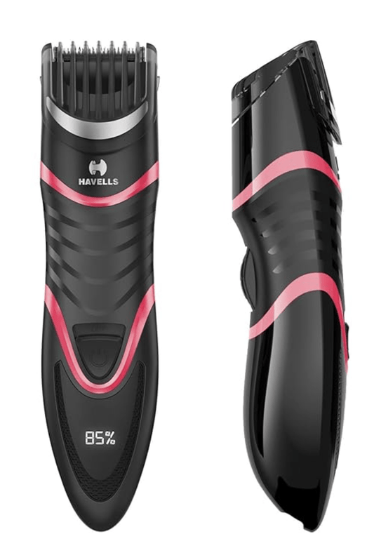 Havells Bt9009 Men Digital Display Beard & Moustache Trimmer, Fast Charge Allows 30 + Trims, 19 Built-in Precise Lengths (Black & Red)