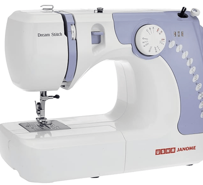 Usha Janome Dream Stitch Automatic Zig-Zag Electric Sewing Machine || 7 Built-In-Stitches || 14 Stitch Function (White & Blue) with complementary Sewing Lessons in Nine languages