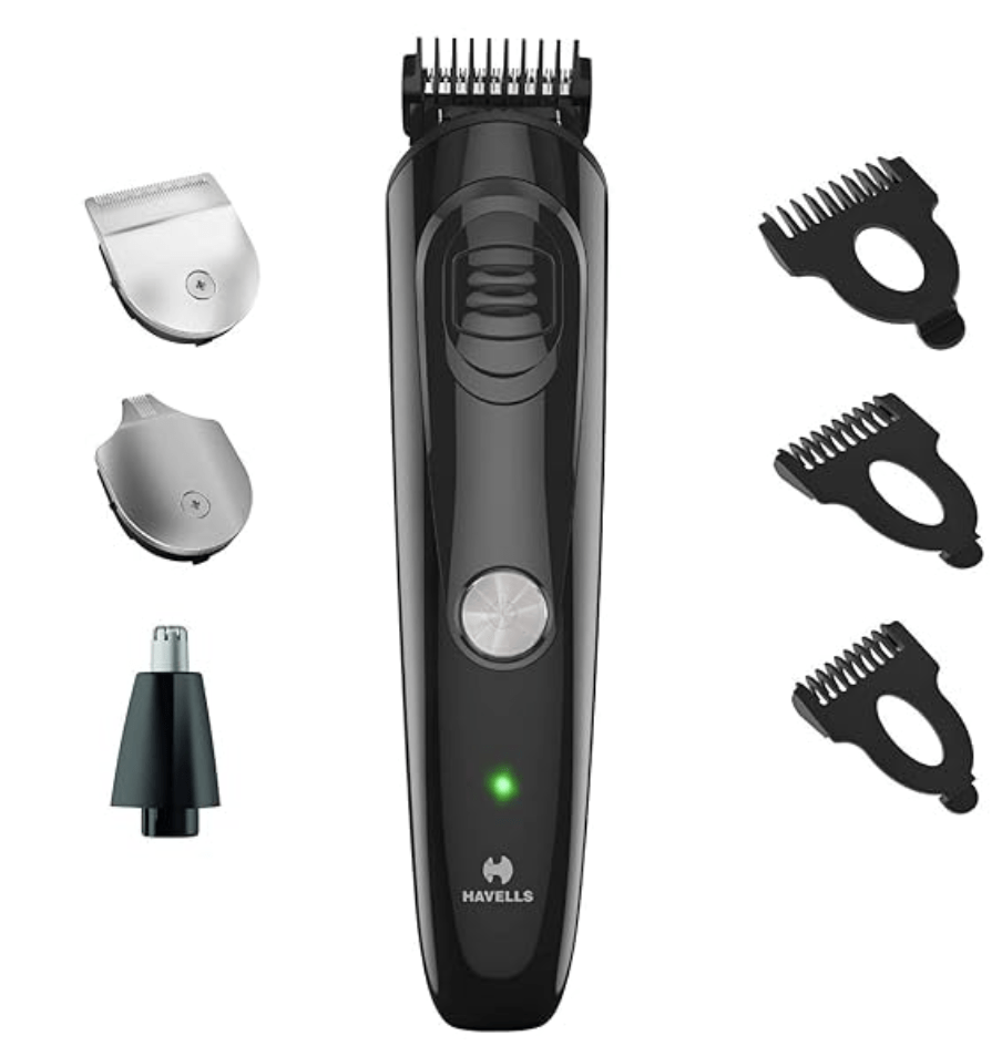 Havells GS6400 Quick Charge Multi-Grooming Kit with Beard, Detail and Nose Trimmer, 50,Minutes Runtime (Black)
