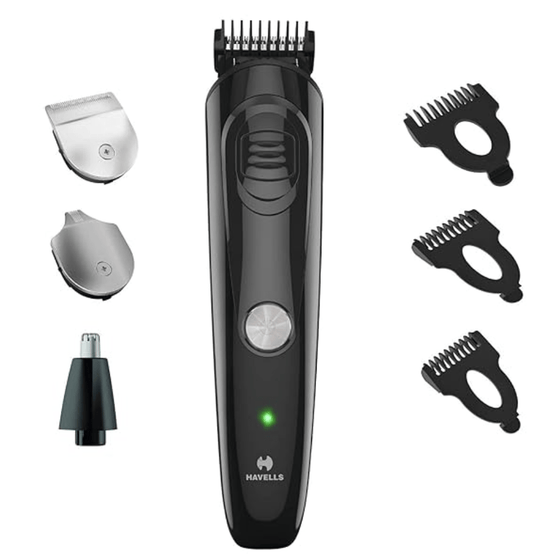 Havells GS6400 Quick Charge Multi-Grooming Kit with Beard, Detail and Nose Trimmer, 50,Minutes Runtime (Black)