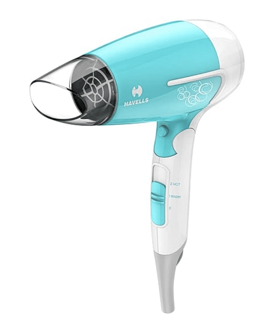 Havells 1200W Foldable Hair Dryer; 3 Heat Settings with Cool Shot (Hot/Cool/ Warm), Heat Balance Technology | Cool Turquoise | Your perfect Blow dry companion for Effortless Hair Styling | HD3151
