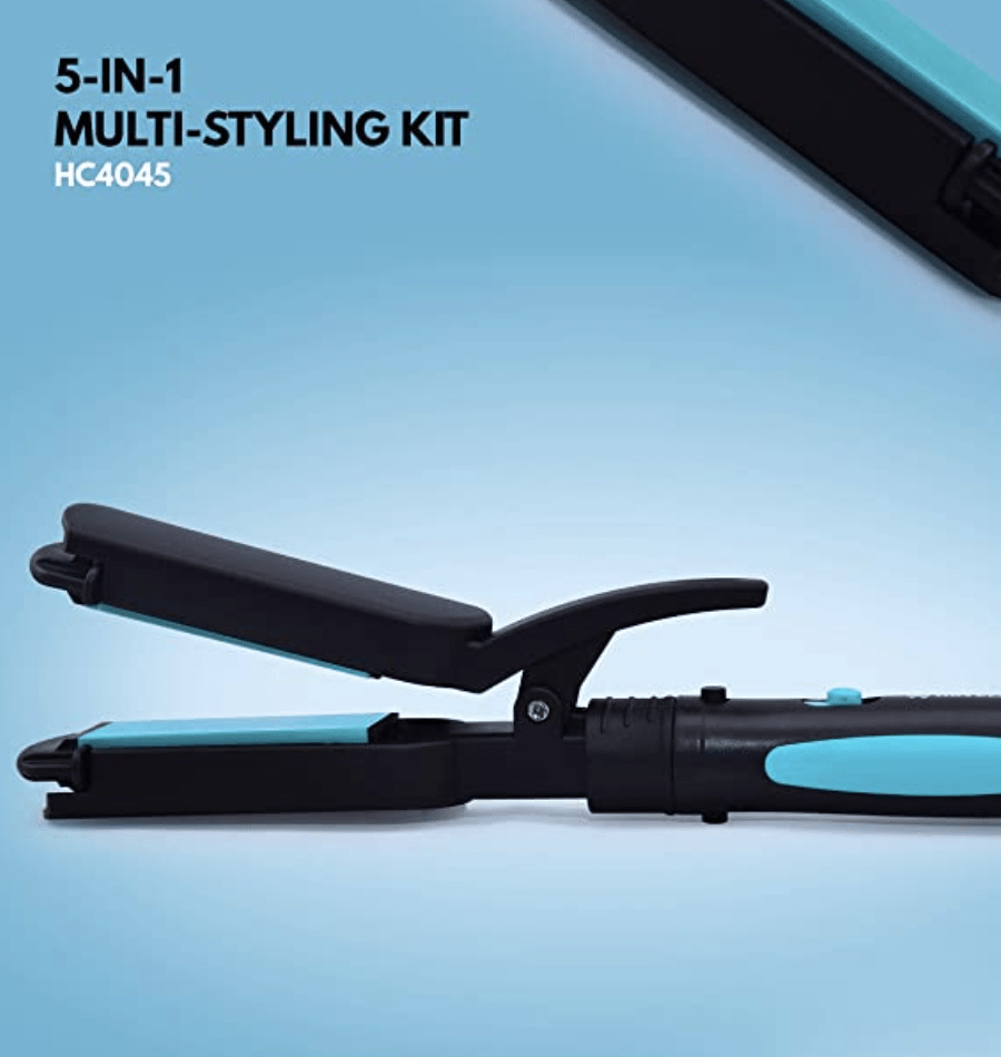 Havells 5-in-1 Multi Styling Kit - Straightener, Curler, Crimper, Conical Curler & Volume Brush | For Multiple Hair Styles | 2 Years Guarantee | Blue/Black | HC4045