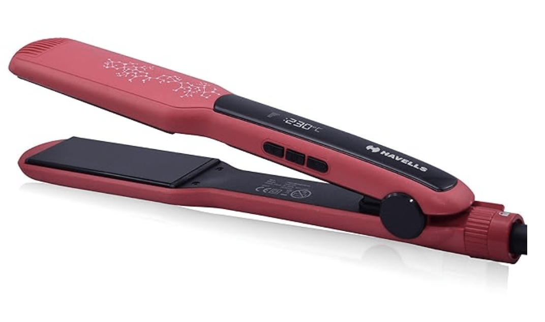 Havells Wide Plate Hair Straightener - HS4121 (Red_Free Size)