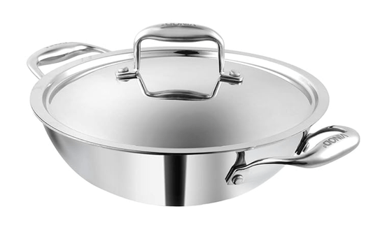 Vinod Platinum Triply Stainless Steel Kadai with lid 2.5 Litre (24 cm Dia) | 2.5mm Thick | 3 Layer Stainless Steel Cookware | 5 Year Warranty | Induction & Gas Base | Heavy Base