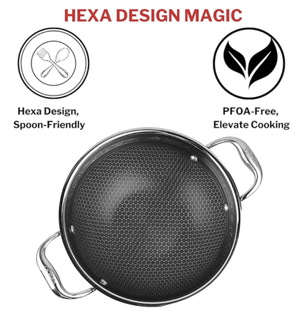 Vinod SAS Pro Platinum Triply Stainless Steel Non Stick Kadhai with Lid - 1.8 Litre, 22 cm | Ceramic Coating | Honeycomb Design Induction Base - 5 Year Warranty