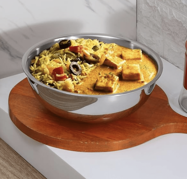 Vinod Platinum Triply Stainless Steel Extra Deep Tasla -1.2 Litre, 18 cm | 2.5 mm Thick | Steel Kadai |5 Year Warranty | Induction & Gas Friendly, Heavy Bottom - Silver