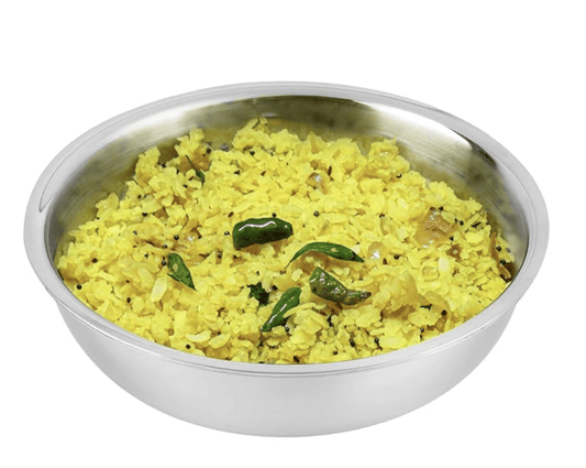 வினோத் பிளாட்டினம் ட்ரிப்ளி ஸ்டெயின்லெஸ் ஸ்டீல் தஸ்லா -1.2 லிட்டர் (20 செ.மீ) | 2.5 மிமீ தடிமன் | ஸ்டீல் தஸ்ரா கடாய்/கதை | 5 வருட உத்தரவாதம் | தூண்டல் &amp; எரிவாயு நட்பு, கனமான அடிப்பகுதி - வெள்ளி 