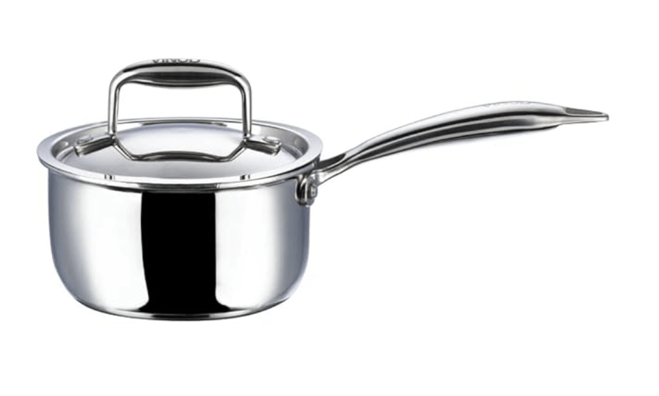Vinod Platinum Triply Stainless Steel Saucepan with Lid - 1.2 litres (14 cm) | 2.5 mm Thick | Tea, Chai Pan | 5 Year Warranty | Induction & Gas Friendly, Heavy Bottom - Silver