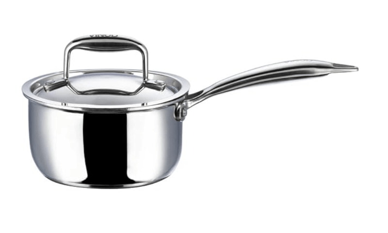 Vinod Platinum Triply Stainless Steel Saucepan with Lid - 1.2 litres (14 cm) | 2.5 mm Thick | Tea, Chai Pan | 5 Year Warranty | Induction & Gas Friendly, Heavy Bottom - Silver-1
