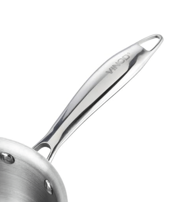 Vinod Platinum Triply Stainless Steel Saucepan with Lid - 1.2 litres (14 cm) | 2.5 mm Thick | Tea, Chai Pan | 5 Year Warranty | Induction & Gas Friendly, Heavy Bottom - Silver