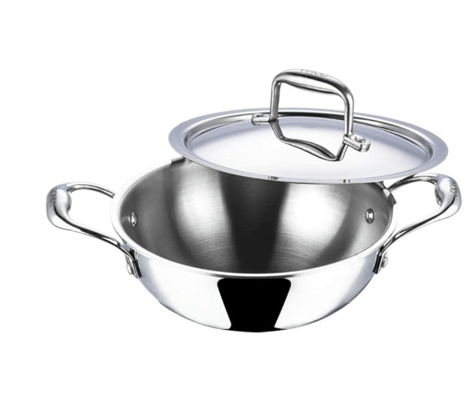 Vinod Platinum Triply Stainless Steel Extra Deep Kadai with Lid 5.5 Litre (30 cm) | 2.5mm Thick | Stainless Steel Cookware | 5 Year Warranty | Induction & Gas Base