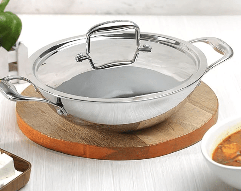 Vinod Platinum Triply Stainless Steel Extra Deep Kadai with Lid 3.7 Litre (26 cm Dia) | 2.5mm Thick | Stainless Steel Cookware | 5 Year Warranty | Induction & Gas Base | Heavy Base-3