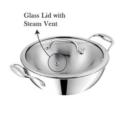 Vinod Platinum Triply Stainless Steel Extra Deep Kadai with Glass Lid 4.8 Litre (28 cm) | 2.5mm Thick | Kadai for Cooking | Heavy Base | Induction & Gas Base | 5 Year Warranty-3