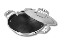 Vinod SAS Pro Platinum Stainless Steel Non Stick Extra Deep Kadai with Lid- 2.4 Litre, 22cm / Hexa Design Triply Kadhai/Ceramic Coating, Induction Base - 5 Year Warranty-1