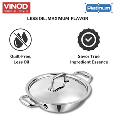 Vinod SAS Pro Platinum Triply Stainless Steel Extra Deep Tasla with Lid - 1.8 Litre | Tri ply Tasla Kadai with Induction Base | Stick Free, 5 Year Warranty - 20 cm-2