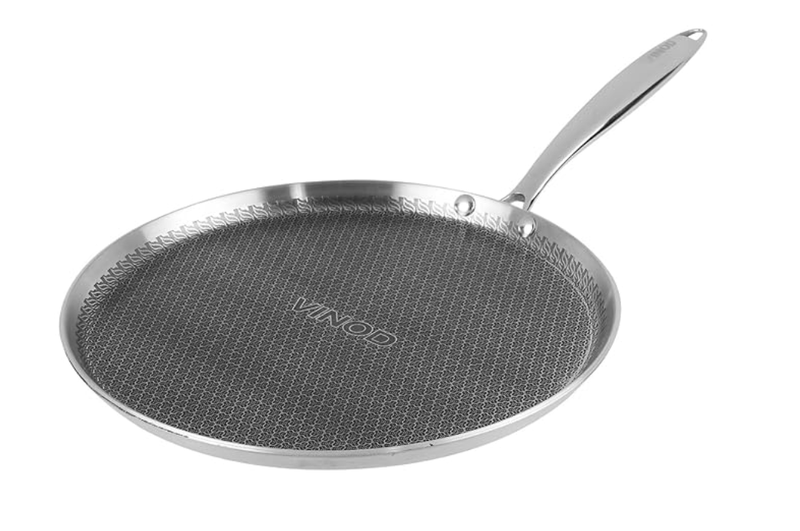 Vinod SAS Pro Platinum Triply Stainless Steel Dosa Tawa - 31 cm | 4.0 mm Thick | Hexa Design | Metal Spoon Friendly | Riveted Handle | Induction Base - 5 Year Warranty-1