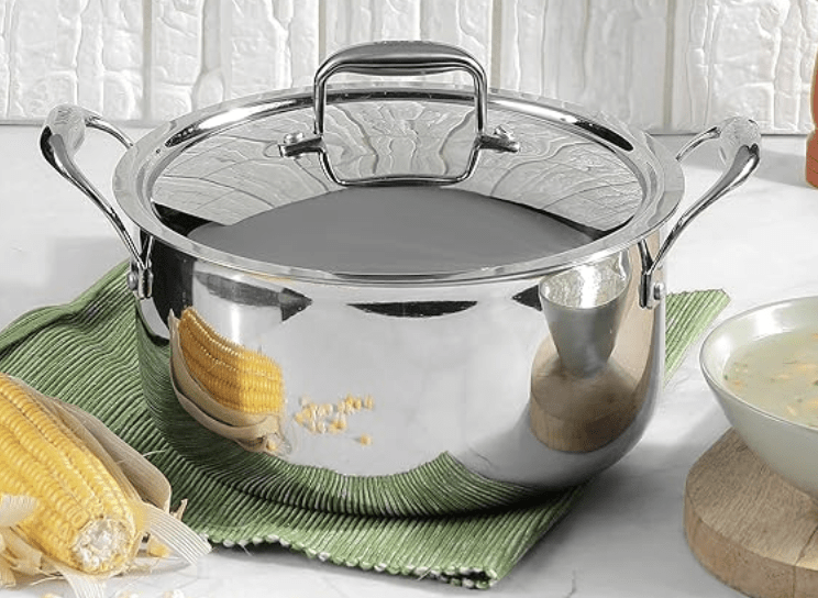 Vinod Platinum Triply Stainless Steel Saucepot with Stainless Steel Lid 4 litres Capacity (22 cm Diameter) with Riveted Handles - Silver (Induction and Gas Stove Friendly)