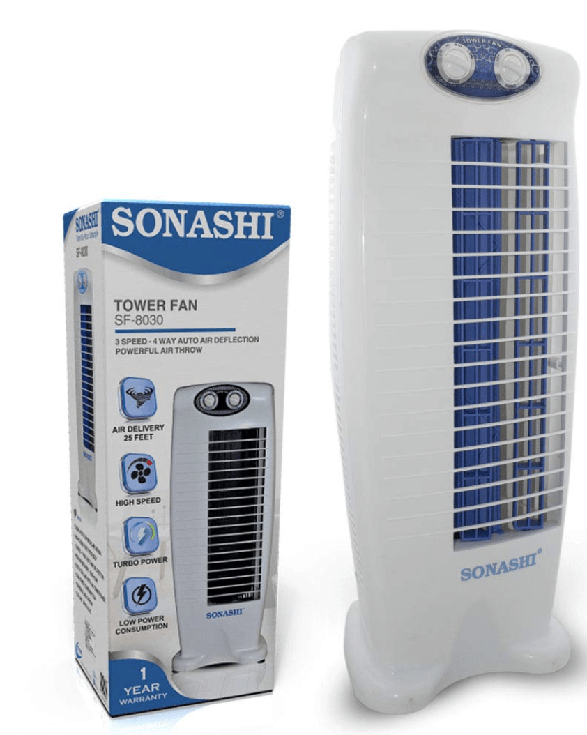 Sonashi Tower Fan with 25 Feet Air Delivery, 4-Way Air Flow Anti Dust 5 Blade Tower Fan