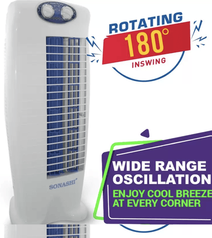 Sonashi Tower Fan with 25 Feet Air Delivery, 4-Way Air Flow Anti Dust 5 Blade Tower Fan