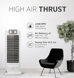 V-Guard Veemagik Neo 17' (43.5cm) Tower Fan | 1300 RPM, 2401 CFM Air Flow | Grey White-3