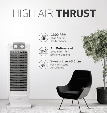 V-Guard Veemagik Neo 17' (43.5cm) Tower Fan | 1300 RPM, 2401 CFM Air Flow | Grey White