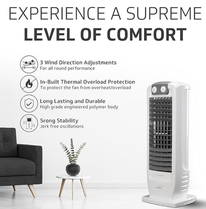 V-Guard Veemagik Neo 17' (43.5cm) Tower Fan | 1300 RPM, 2401 CFM Air Flow | Grey White