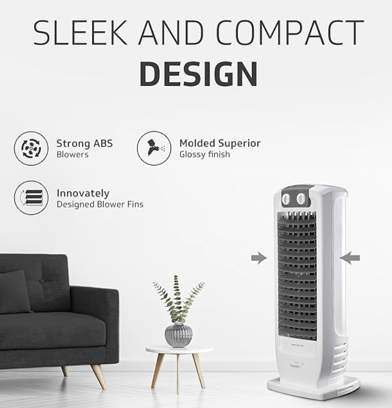 V-Guard Veemagik Neo 17' (43.5cm) Tower Fan | 1300 RPM, 2401 CFM Air Flow | Grey White