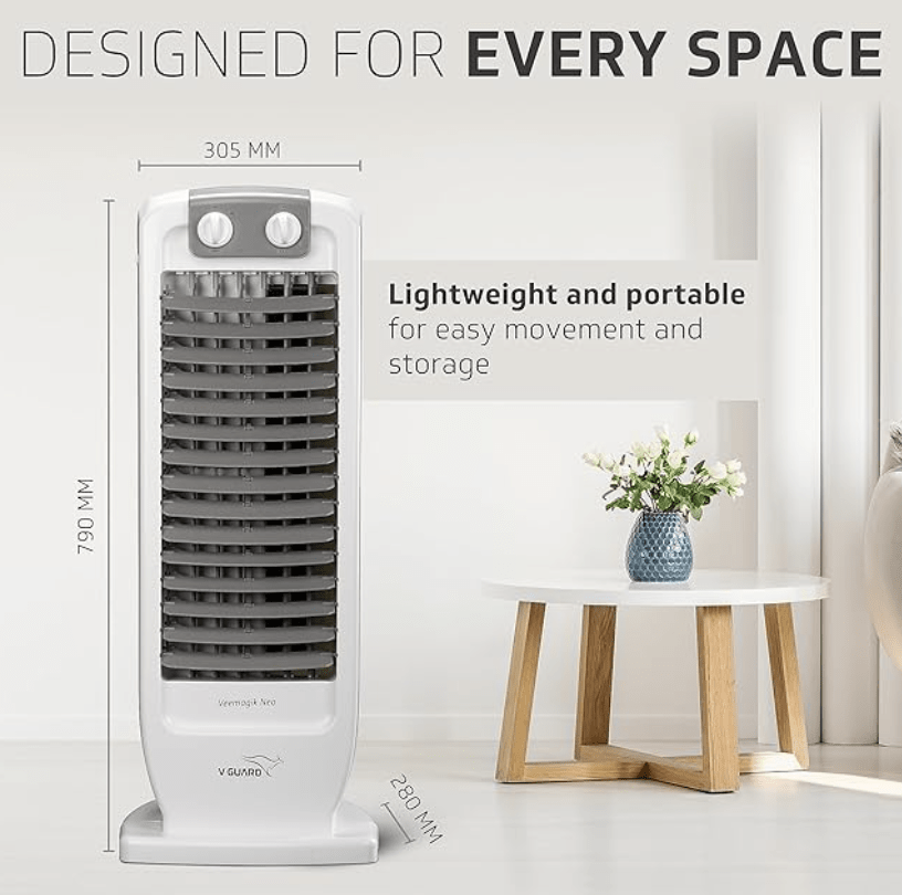 V-Guard Veemagik Neo 17' (43.5cm) Tower Fan | 1300 RPM, 2401 CFM Air Flow | Grey White