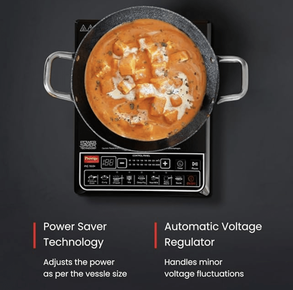 Prestige PIC 16.0 plus 2000 Watts Induction Cooktop|Indian Menu Option|Automatic power & temperature adjustment|Protection against insects|1 year warranty|Black