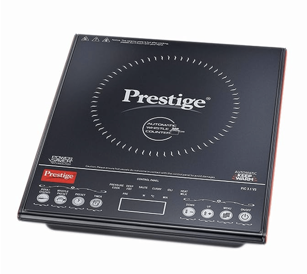 Prestige PIC 3.1 V3 2000 Watts Induction Cooktop | Black |Automatic Whistle Counter | Touch Panel | Indian Menu Options | Voltage Regulator | Automatic Keep Warm Function