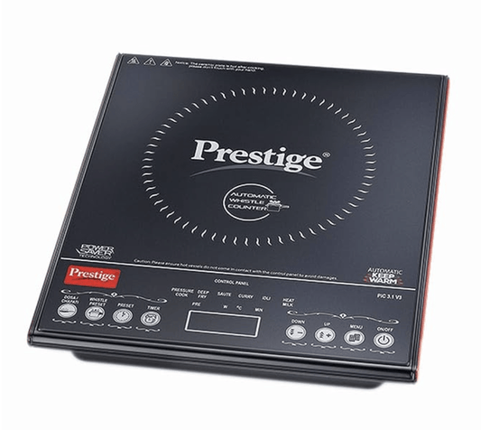 பிரெஸ்டீஜ் PIC 3.1 V3 2000 வாட்ஸ் இண்டக்ஷன் குக்டாப் | கருப்பு | தானியங்கி விசில் கவுண்டர் | டச் பேனல் | இந்திய மெனு விருப்பங்கள் | மின்னழுத்த சீராக்கி | தானியங்கி வெப்பத்தை வைத்திருத்தல் செயல்பாடு 