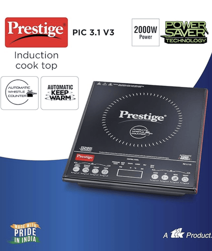 प्रेस्टीज PIC 3.1 V3 2000 वॉट इंडक्शन कुकटॉप | काला | स्वचालित सीटी काउंटर | टच पैनल | भारतीय मेनू विकल्प | वोल्टेज रेगुलेटर | स्वचालित गर्म रखने का कार्य 