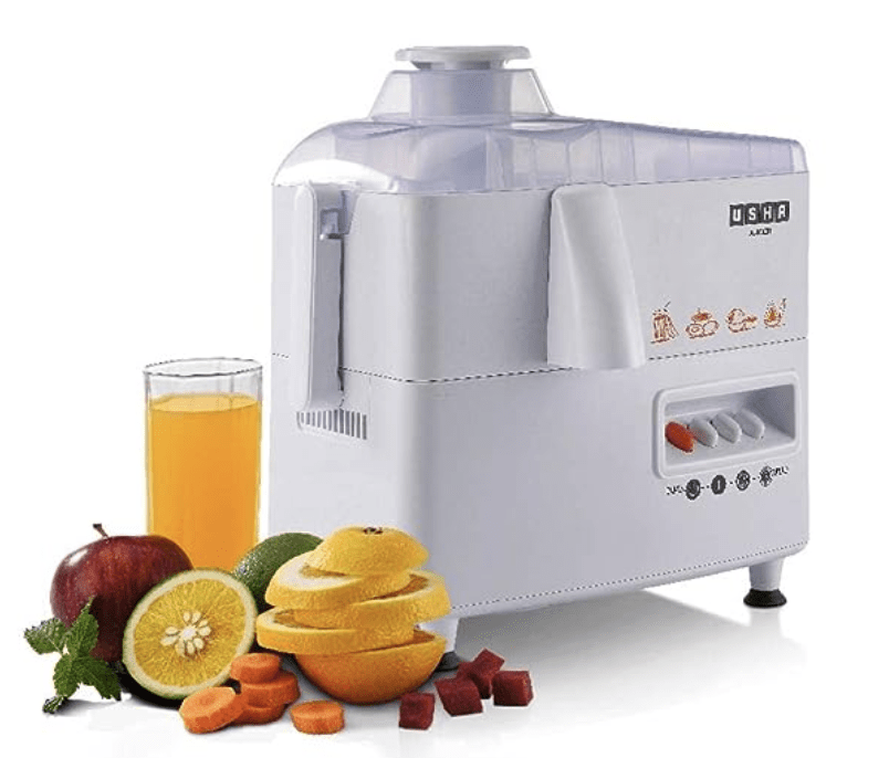 USHA J 3345 450 Watts Juicer, 5 Years Warranty On Motor, 3 Speed With Pulse Function, White