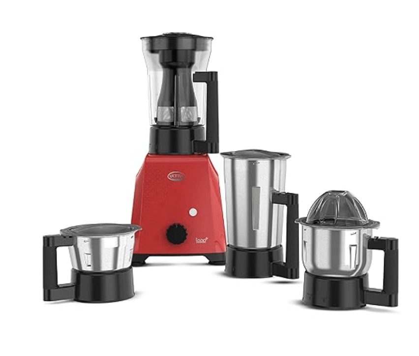 Ultra Topp+ Liquidizer 4jar 750W MixerGrinder for Super-fast grinding,HighSpeed,Safety Lock,SS304FoodGradejars(0.5L,0.8L,1.2L,1.2LLiquidizerwithFilter),ABSBody,Serrated blades,5YWarrantyonMotors.(Red)