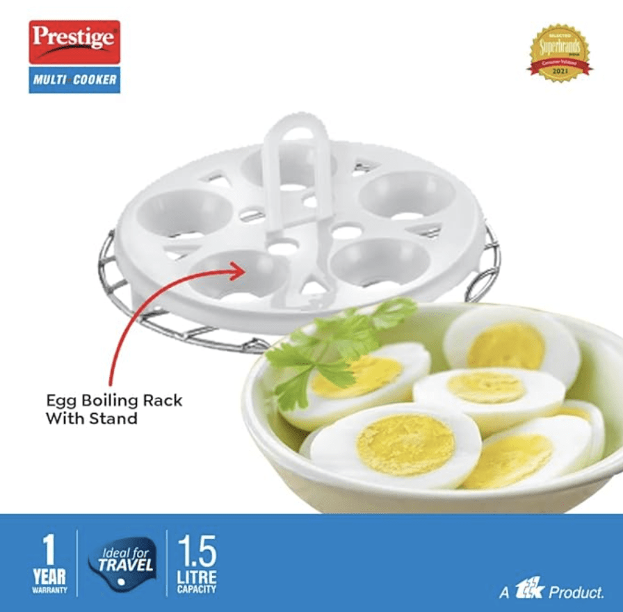 Prestige 1.5L PMC 3.0 Plus Multi Kettle/Multi Cooker|Comes with Idli stand, egg boiling rack & Steamer| Glass Lid with Stainless Steel rim|Temperature Control |Power Indicator (Silver, Black)