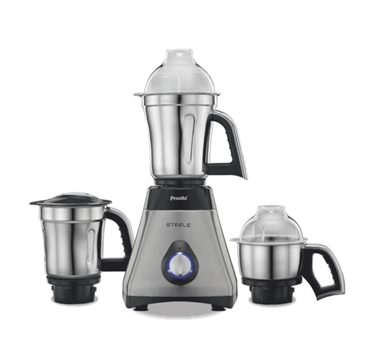 Preethi Steele 110 V, MG-206, 550 Watt, 3 Jars, Turbovent Technology, 2 years product warranty (Silver/Black)