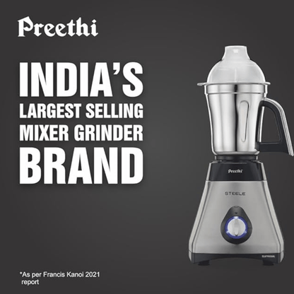 ப்ரீத்தி ஸ்டீல் 110 V, MG-206, 550 வாட், 3 ஜாடிகள், டர்போவென்ட் தொழில்நுட்பம், 2 வருட தயாரிப்பு உத்தரவாதம் (வெள்ளி/கருப்பு) 