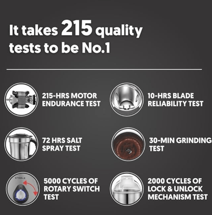 ப்ரீத்தி ஸ்டீல் 110 V, MG-206, 550 வாட், 3 ஜாடிகள், டர்போவென்ட் தொழில்நுட்பம், 2 வருட தயாரிப்பு உத்தரவாதம் (வெள்ளி/கருப்பு) 