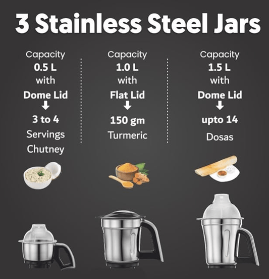 Preethi Steele 110 V, MG-206, 550 Watt, 3 Jars, Turbovent Technology, 2 years product warranty (Silver/Black)