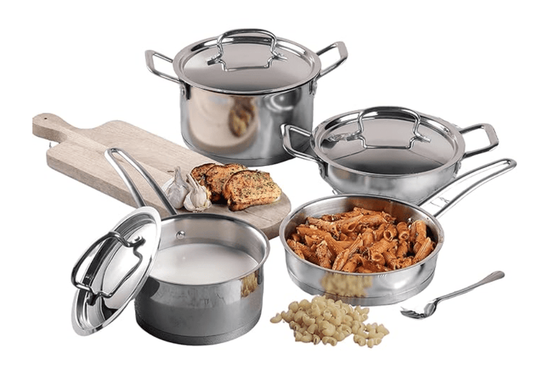 Vinod Classic Deluxe Stainless Steel Cookware Combo Set of 4 Pcs/Saucepan, Saucepot, Kadai and Frypan/Deep Kadhai for Cooking/Heavy Induction Bottom - 2 Years Warranty-1