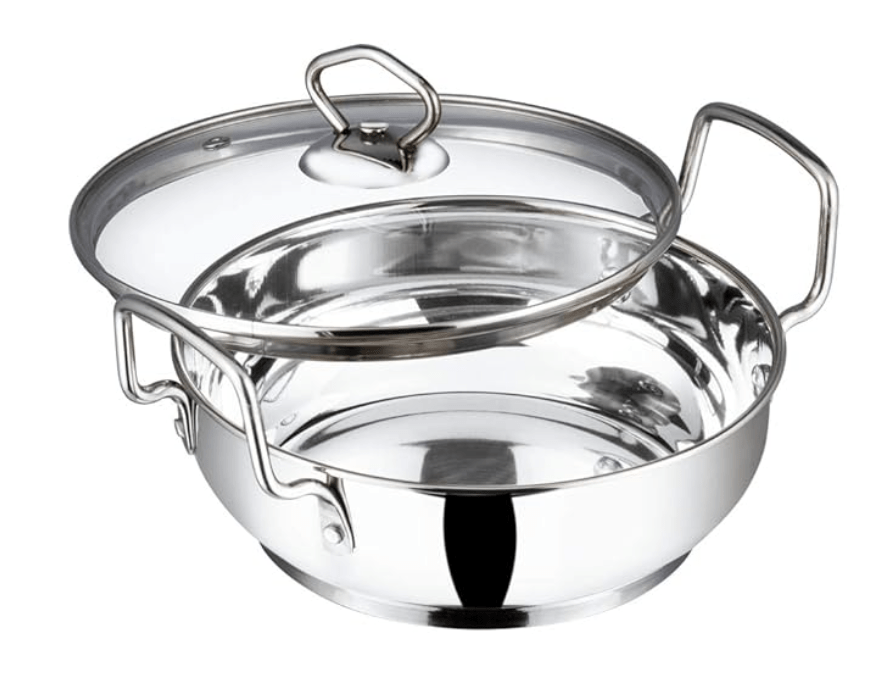Vinod Stainless Steel Kadhai with Glass Lid - 1.7 litre, 20cm | Extra Thick, SAS Heavy Bottom | Kadai for Cooking | Induction and Gas Base | 2 Year Warranty - Silver