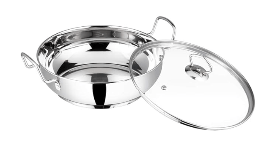 Vinod Stainless Steel Kadhai with Glass Lid - 2.7 litre, 24cm | Extra Thick, SAS Heavy Bottom | Kadai for Cooking | Induction and Gas Base | 2 Year Warranty - Silver