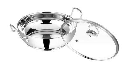 Vinod Stainless Steel Kadhai with Glass Lid - 2.7 litre, 24cm | Extra Thick, SAS Heavy Bottom | Kadai for Cooking | Induction and Gas Base | 2 Year Warranty - Silver