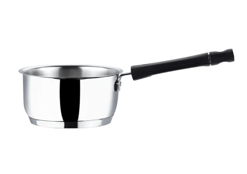 Vinod Tivoli Heavy Guage Stainless Steel Saucepan - 1.1 litre (14cm) | SAS Bottom | 2 Layer Extra Thick Aluminum Core | Induction and Gas Base | Bakelite Handle - 2 Year Warranty